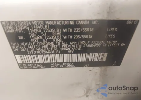 2017 Toyota Rav4 Se from USA, damaged, VIN 2T3JFREV2HW694354